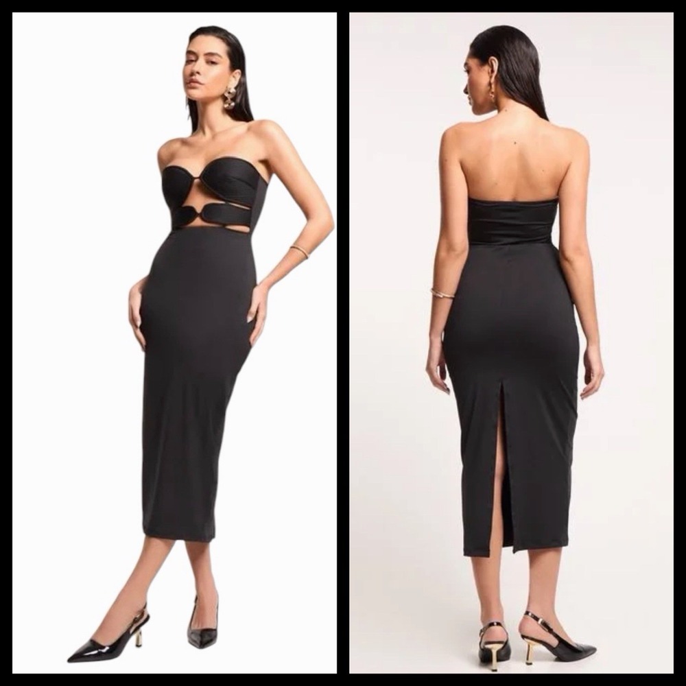 Bluesteel Black Strapless Cutout Dress M •Topstitched Bust LBD Cocktails Baddie